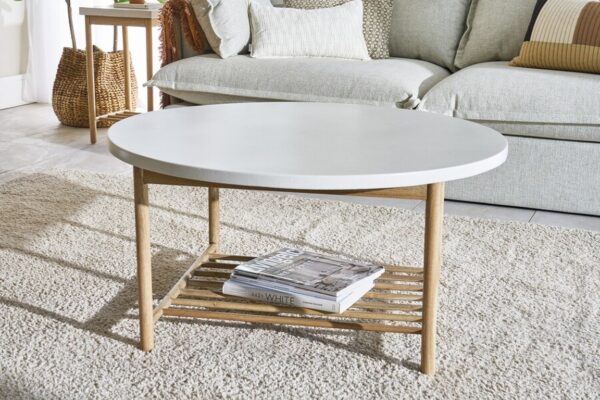 Aspect White Round Coffee Table with Rack