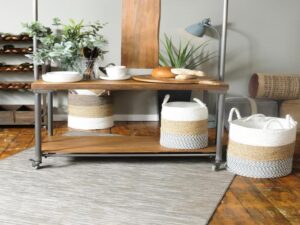 Set of 3 White Top Baskets
