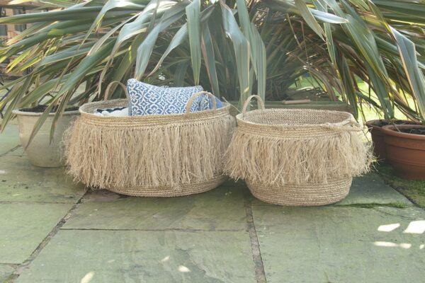 Set of 2 Fringed Baskets Natural
