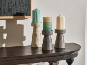 Rook Medium Candlestick - Cream Marble
