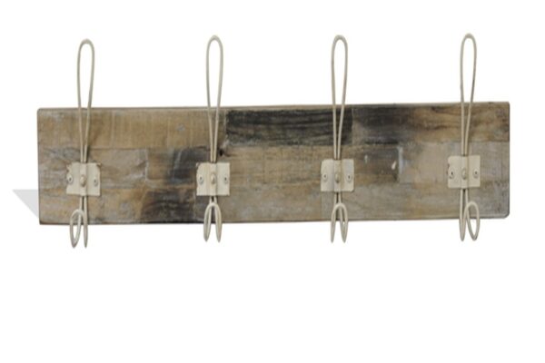 Re-Engineered Coat Hanger White on White wood 4 Hooks