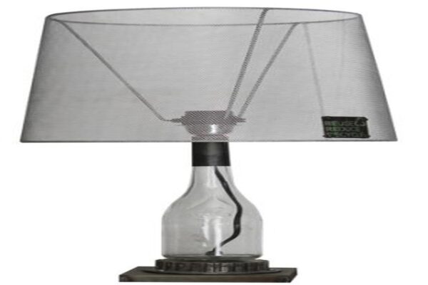 RE-engineered Recycled Table Lamp made from Bicycle Parts and Glass Bottle