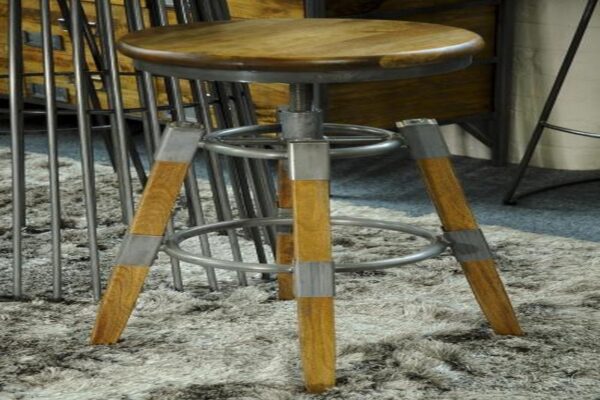 RE-Engineered Wood & Metal Square leg Swivel Stool