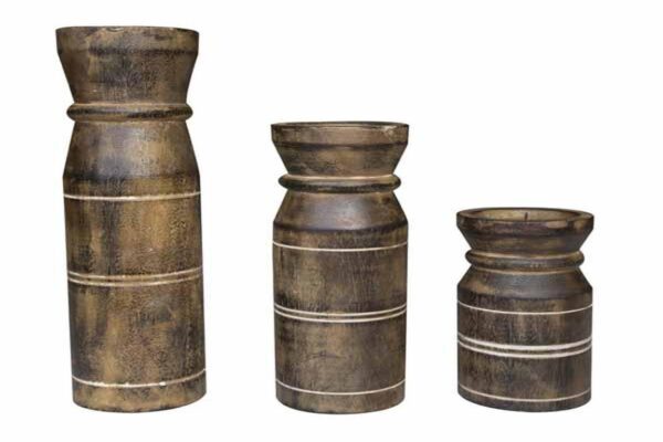 Set of 3 Carved Pillar Candlesticks