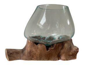 Molten Glass & Rootwood Vase/Jar 18cm