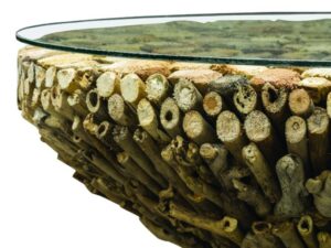 Driftwood Round Coffee Table w Glass Top