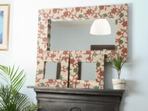 Woven Reed Mirror Set of 3 (100x60 + 2 SM Square) Red Flower Motif