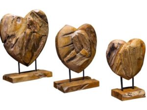 Sienna Teak Heart on Stand  - Set of 3