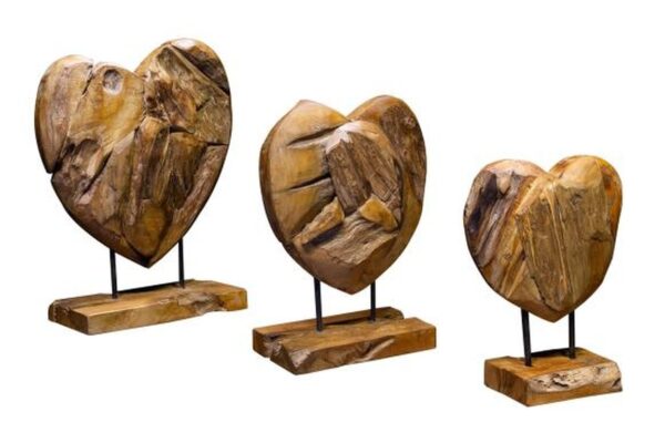 Sienna Teak Heart on Stand  - Set of 3