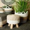 Stripy Round Basketweave Stool - Natural Top