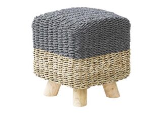 Stripy Square Basketweave Stool - Grey Top