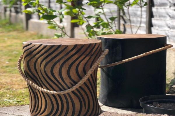 DF-BB-LAW22-featured Natural Teak Root Round Black Stool with Rope