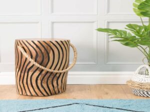 Natural Teak Root Tiger Stripe Stool with Rope