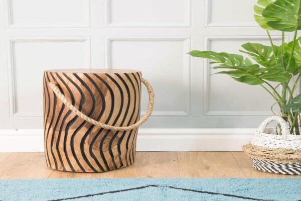 DF-BB-LAW24-featured Natural Teak Root Tiger Stripe Stool with Rope