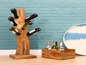 Natural Teak Root Freestanding Wine Rack 6 bottles