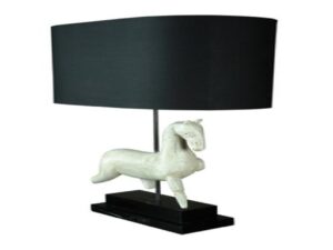 DF-BB-LUM05-featured-1 White Wooden Horse Table Lamp, Oval Black Shade (2 BOXES)