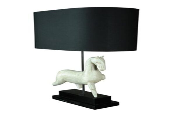 White Wooden Horse Table Lamp, Oval Black Shade (2 BOXES)