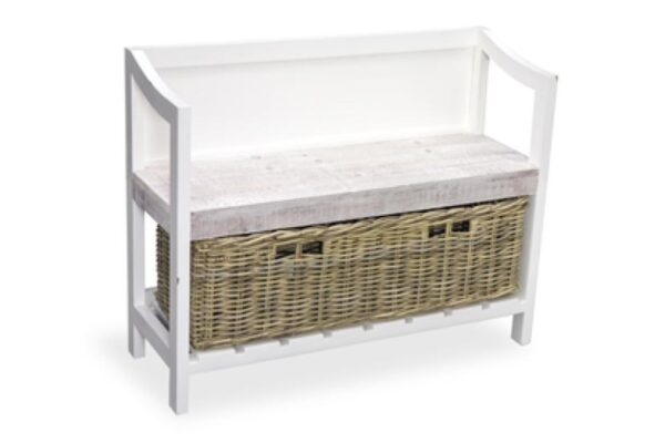 Cottonwood Storage Benc with Basket Antique White