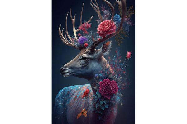 DF-DUT-11099-featured Flower Deer Wall Art