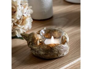 Sleeping Fox Tealight Holder Gold