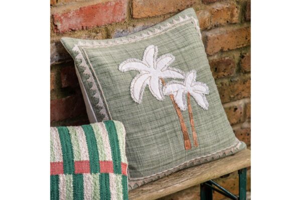 Nohea Embroidered Palm Tree Cushion Sage
