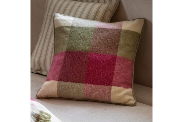 DF-GAL-5056693588085-featured Dursley Check Cushion Cranberry and Olive