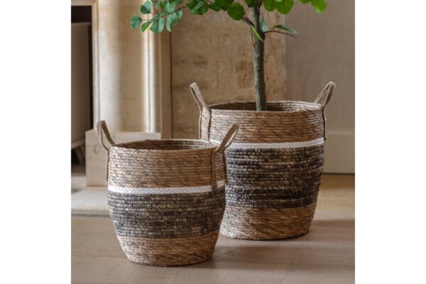 Woven Storage Basket Contrast Stripe Set of 2