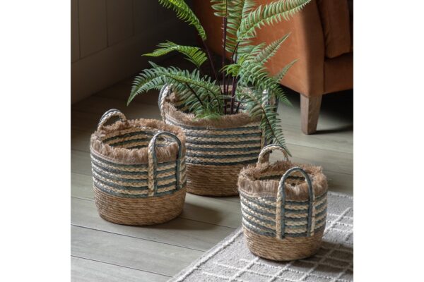 Fringed Woven Basket  Stripe Set of 3