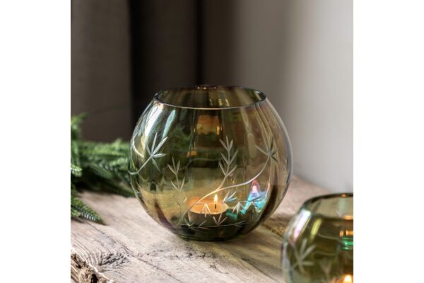 Floral Etched Iridescent Tealight Holder