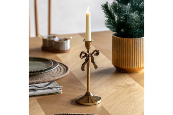 Bow Dinner Candle Holder Gold