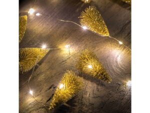 Brush Tree Garland 15 LED Lights Gold