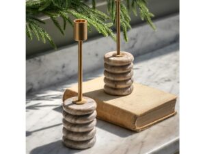 Novi Gold Candle Stick Set of 2 Beige Marble