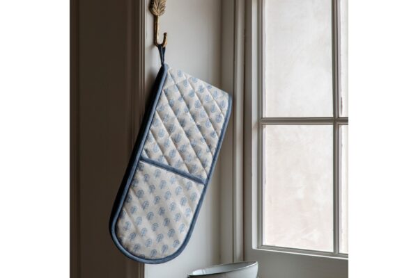 Fleur Floral Stamp Double Oven Glove Blue