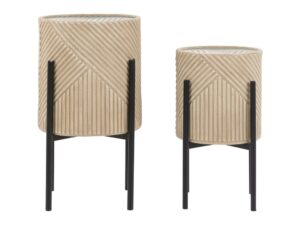 Arta Metal Planters Stone and Black Set of 2