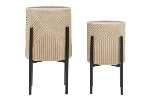 Arta Metal Planters Stone and Black Set of 2
