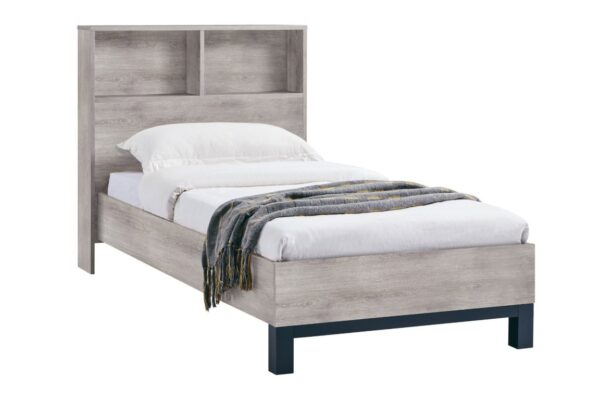 Bali Bookcase Headboard Bed - Grey Oak