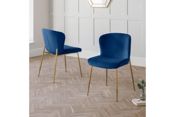 Set Of 2 Harper Dining Chairs - Blue & Gold