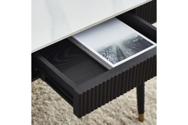 Louis Black Fluted Stone Top Coffee Table With 2 Drawers