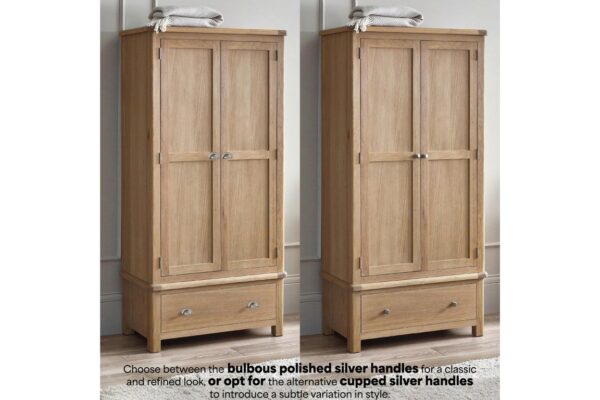 Memphis Limed Oak 2 Door 1 Drawer Wardrobe