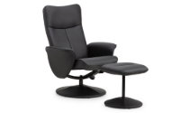 Lugano Recliner & Stool With Covered Base - Black