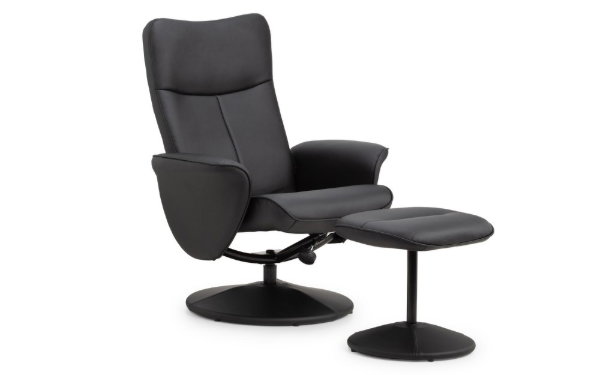 Lugano Recliner & Stool With Covered Base - Black