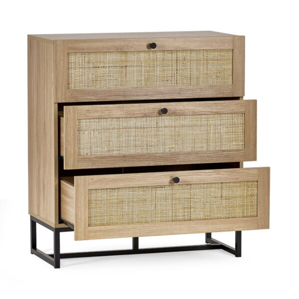 Padstow 3 Drawer Chest - Rattan/Oak