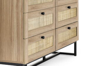 Padstow 6 Drawer Chest - Rattan/Black