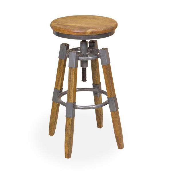 RE-Engineered Wood & Metal Square leg Swivel Stool