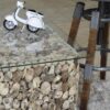 RE-Engineered Wood & Metal Square leg Swivel Stool