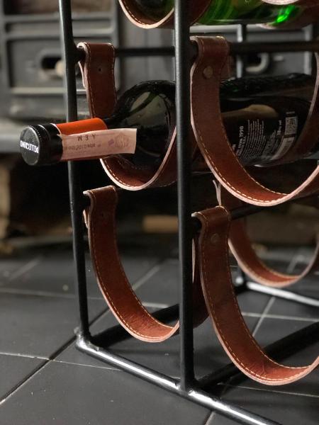 9 bottle leather sling square Wine Rack