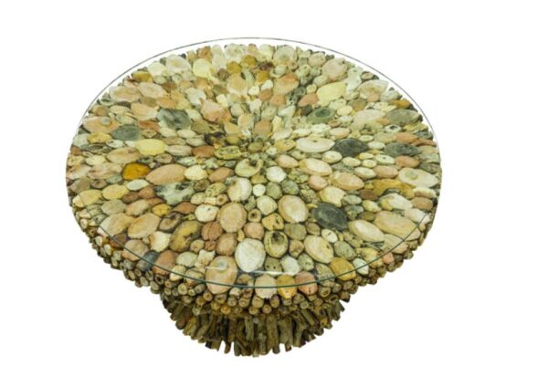 Driftwood Round Coffee Table w Glass Top