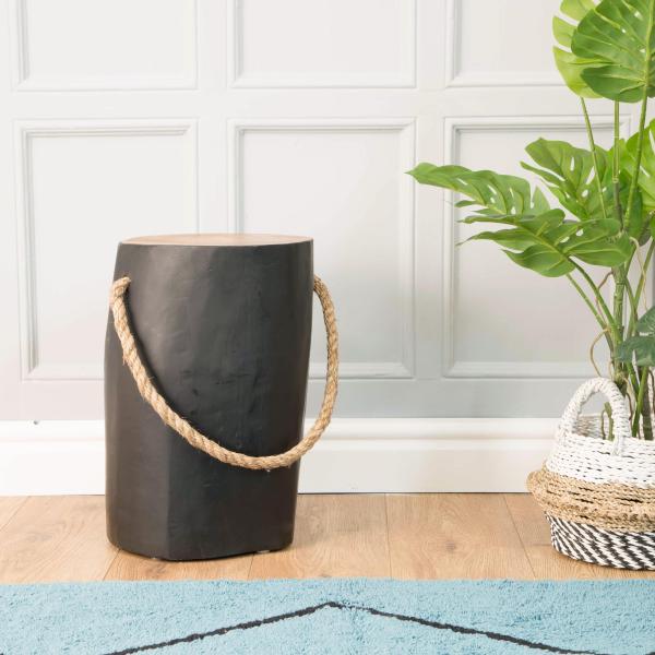 page_3517.jpg Natural Teak Root Round Black Stool with Rope