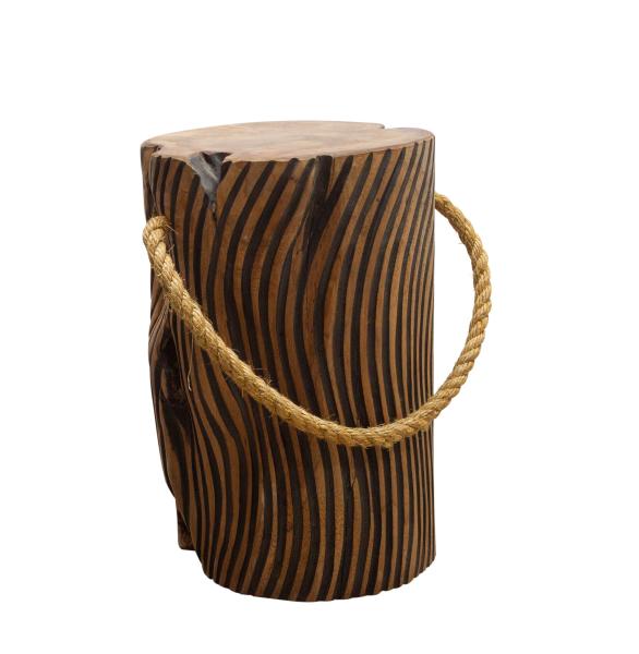 page_3518.jpg Natural Teak Root Tiger Stripe Stool with Rope