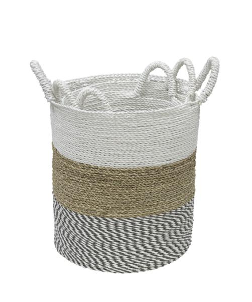 Set of 3 White Top Baskets